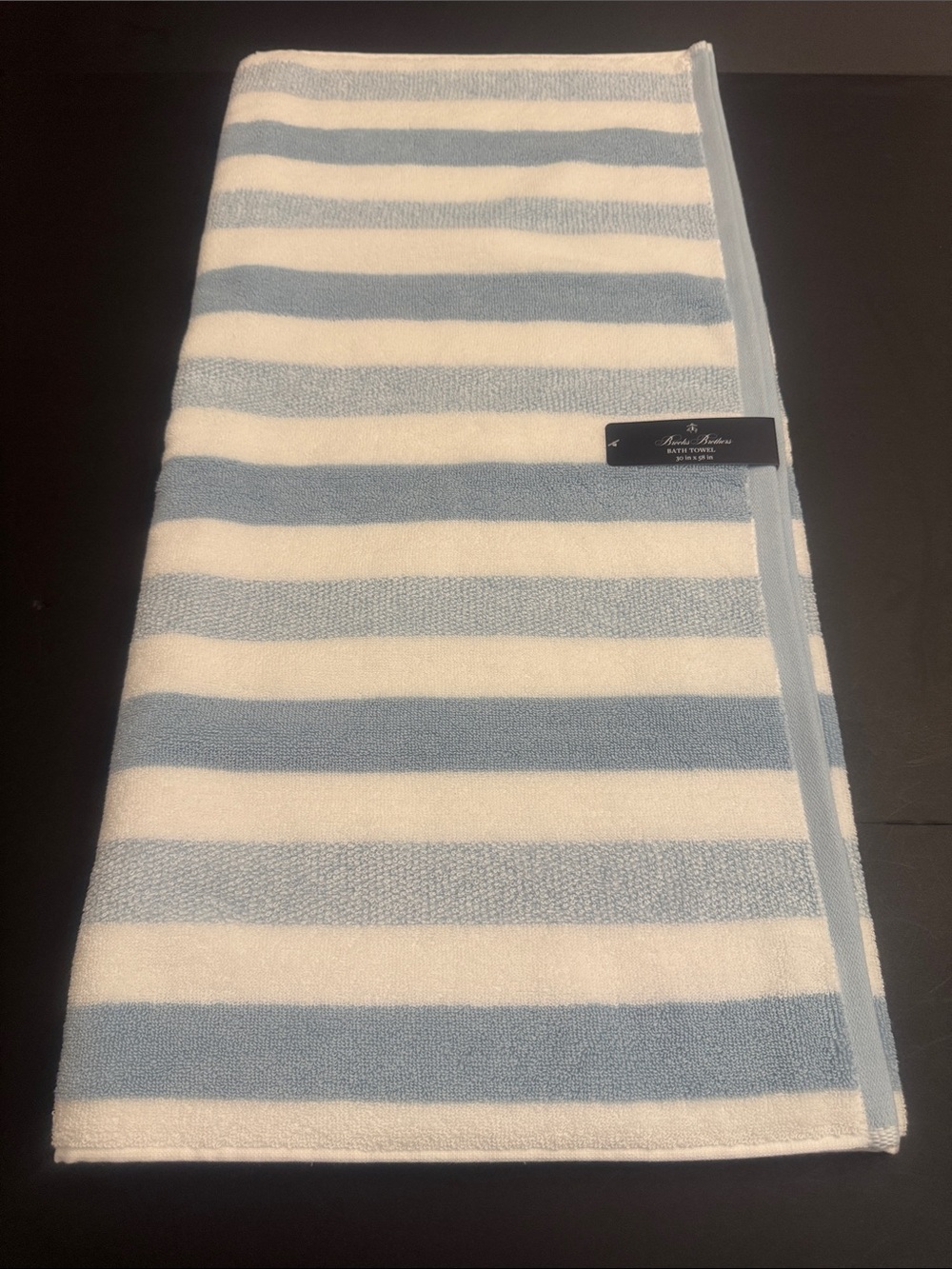 2pc BROOKS BROTHERS Cotton Oversized Light Blue & White Stripe Bath Towel Set - Picture 5 of 6